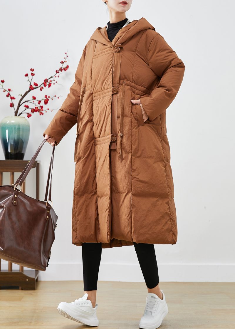 Coffee Patchwork Duck Down Puffers Jackor Hooded Oversized Winter