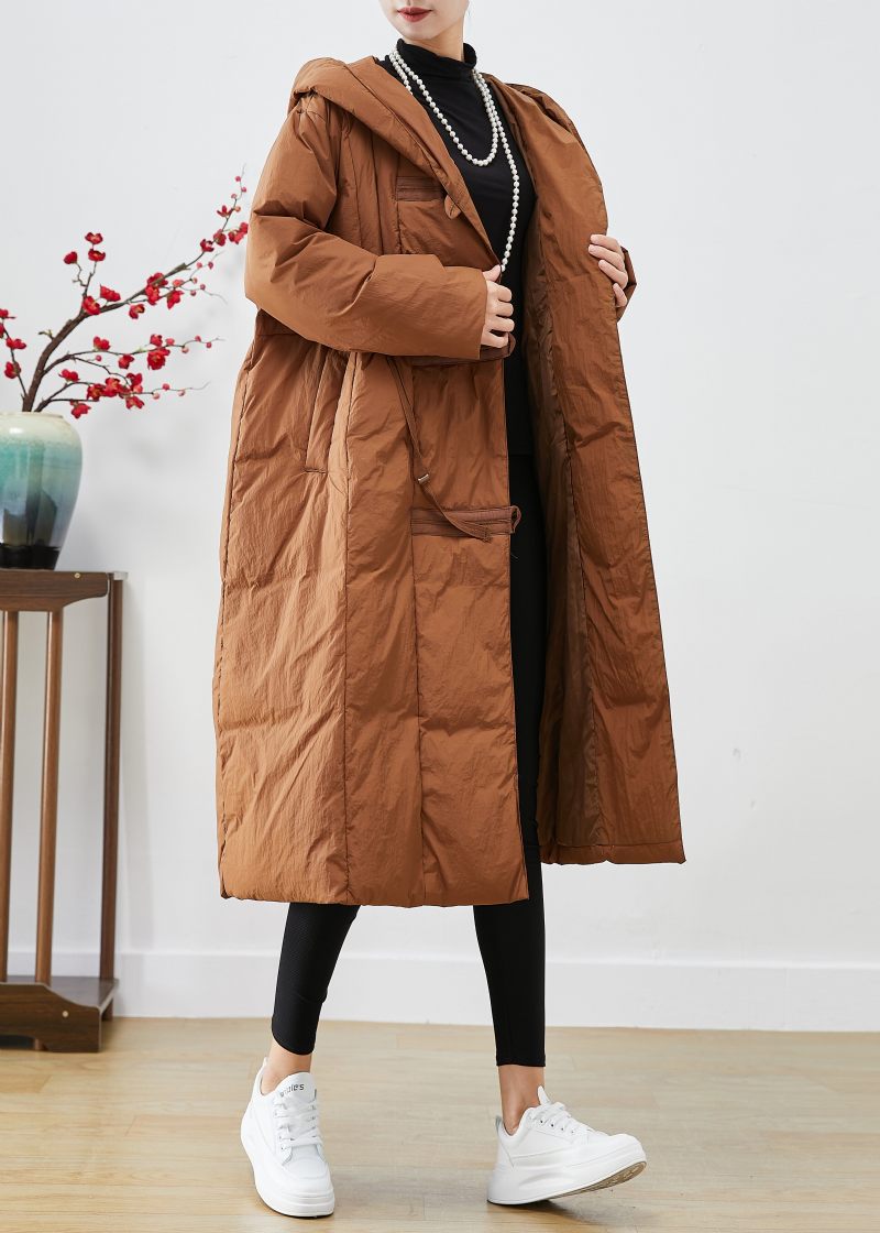 Coffee Patchwork Duck Down Puffers Jackor Hooded Oversized Winter - Dunjackor för kvinnor