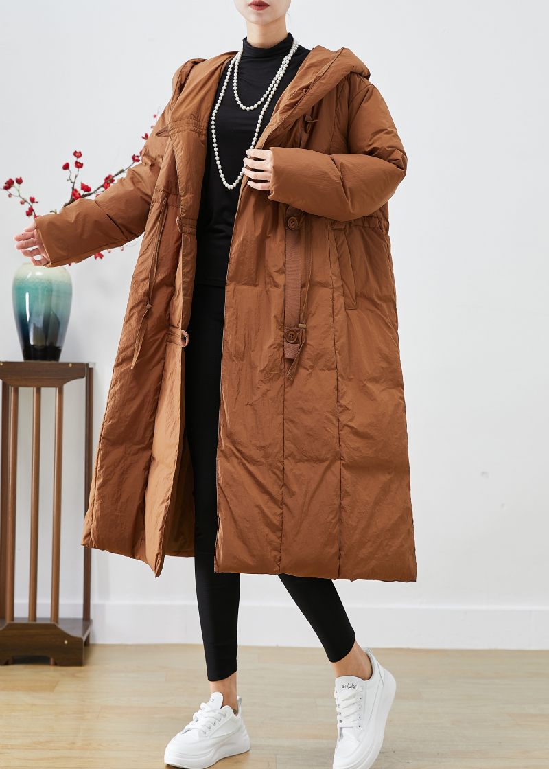 Coffee Patchwork Duck Down Puffers Jackor Hooded Oversized Winter - Dunjackor för kvinnor