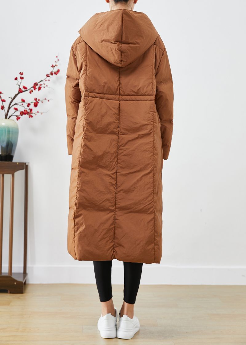 Coffee Patchwork Duck Down Puffers Jackor Hooded Oversized Winter - Dunjackor för kvinnor