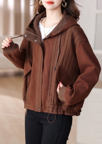 Coffee Patchwork Plus Size Cotton Hoodie Coat Dragsko Vinter