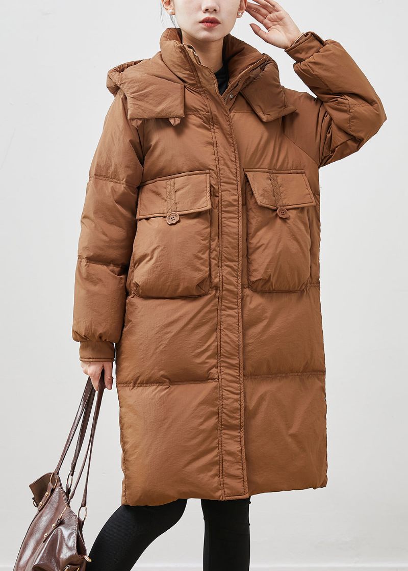 Coffee Warm Duck Down Puffer Jacka Hooded Pockets Winter - Dunjackor för kvinnor