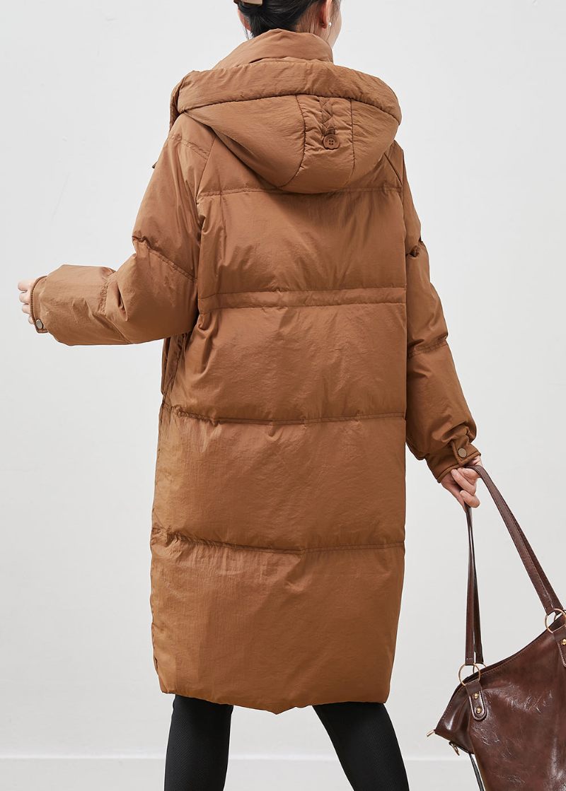 Coffee Warm Duck Down Puffer Jacka Hooded Pockets Winter - Dunjackor för kvinnor