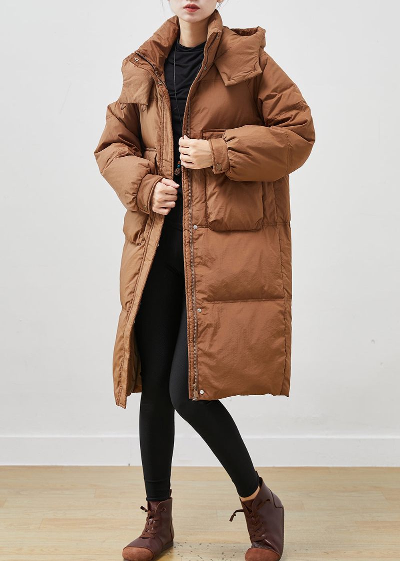 Coffee Warm Duck Down Puffer Jacka Hooded Pockets Winter - Dunjackor för kvinnor