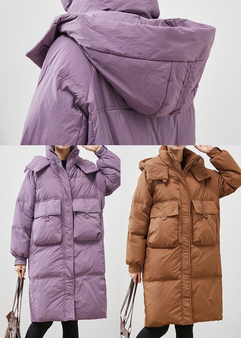 Coffee Warm Duck Down Puffer Jacka Hooded Pockets Winter - Dunjackor för kvinnor