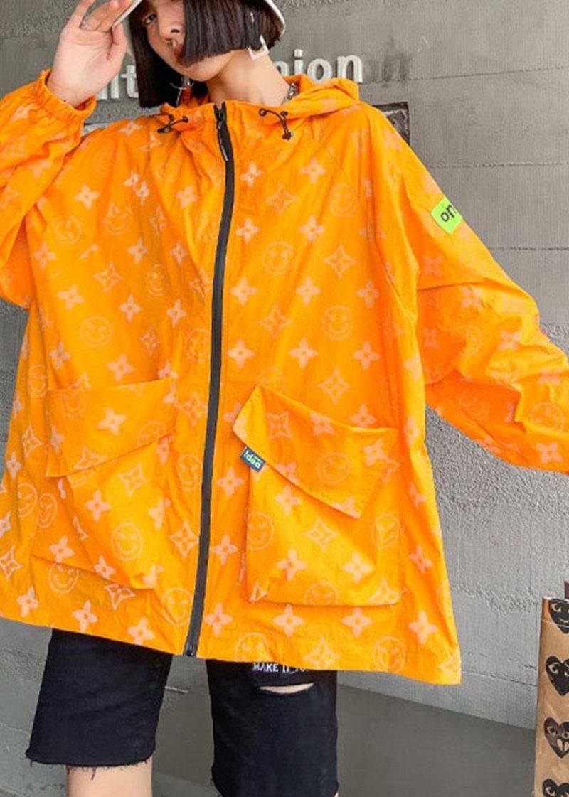 Comfy Orange Print Upf 50+ Coat Jacka Huvtröja