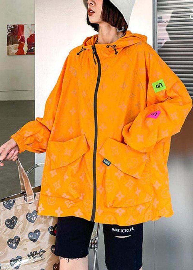 Comfy Orange Print Upf 50+ Coat Jacka Huvtröja - Svart