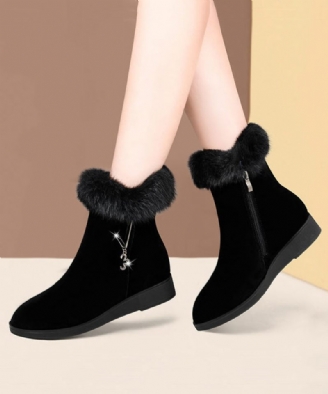 Comfy Warm Wedge Boots Black Fuzzy Wool Fodrad