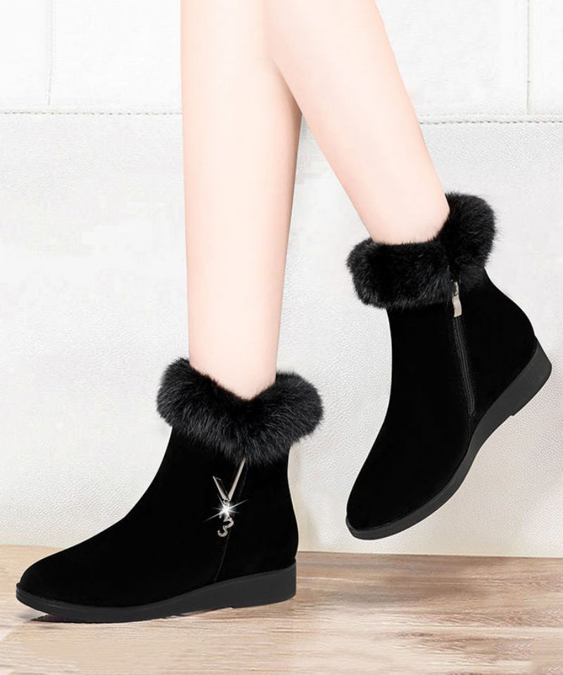 Comfy Warm Wedge Boots Black Fuzzy Wool Fodrad - Ullrockar för kvinnor