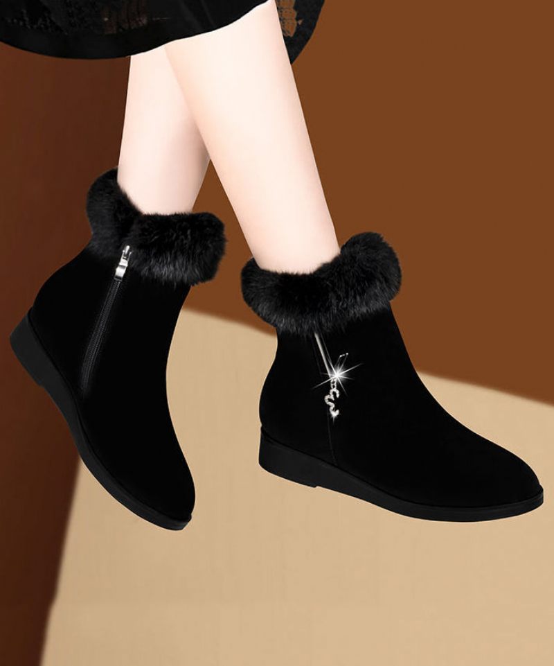 Comfy Warm Wedge Boots Black Fuzzy Wool Fodrad - Ullrockar för kvinnor