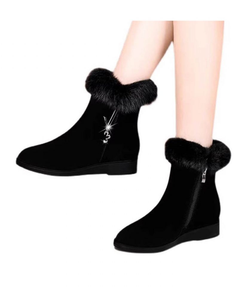 Comfy Warm Wedge Boots Black Fuzzy Wool Fodrad - Ullrockar för kvinnor