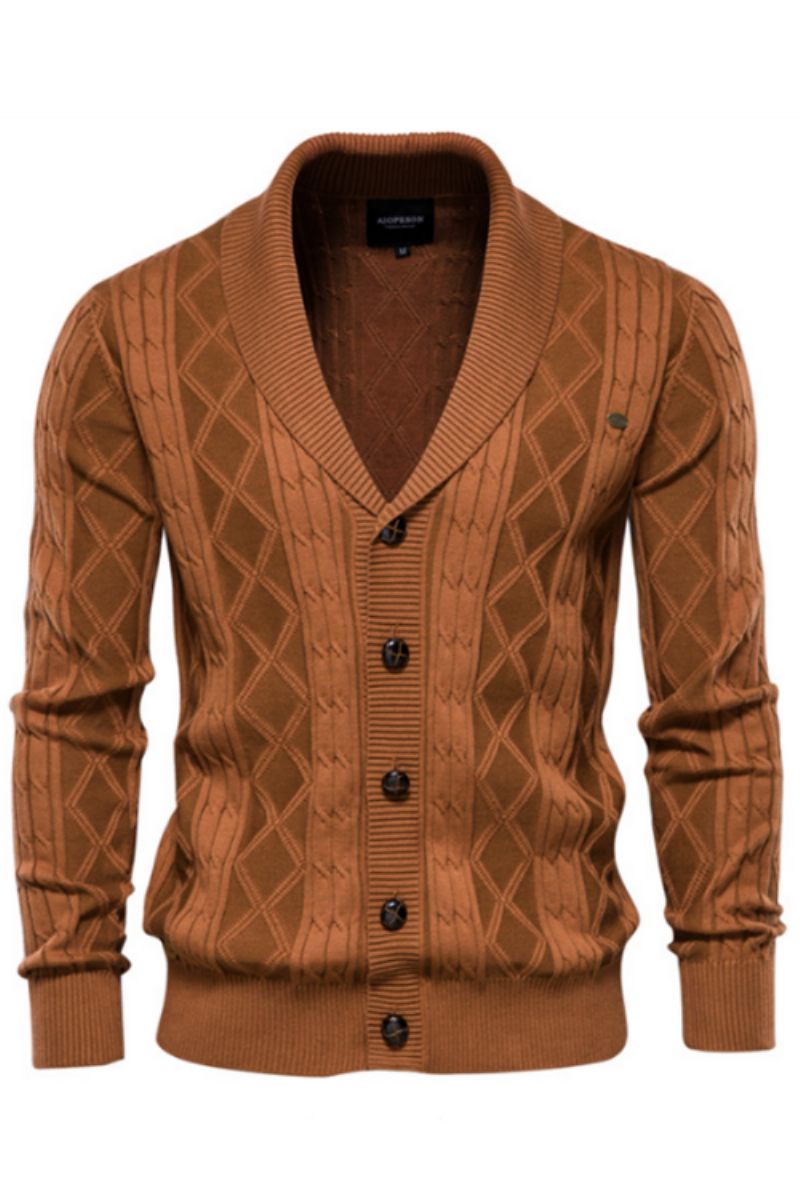 Cotton Argyle Cardigan Herr Casual Single Breasted Solid Business Vintertröja Man