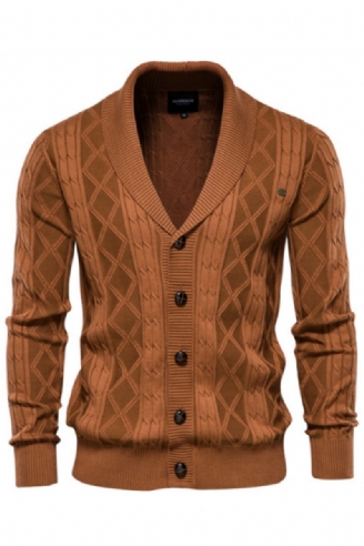 Cotton Argyle Cardigan Herr Casual Single Breasted Solid Business Vintertröja Man