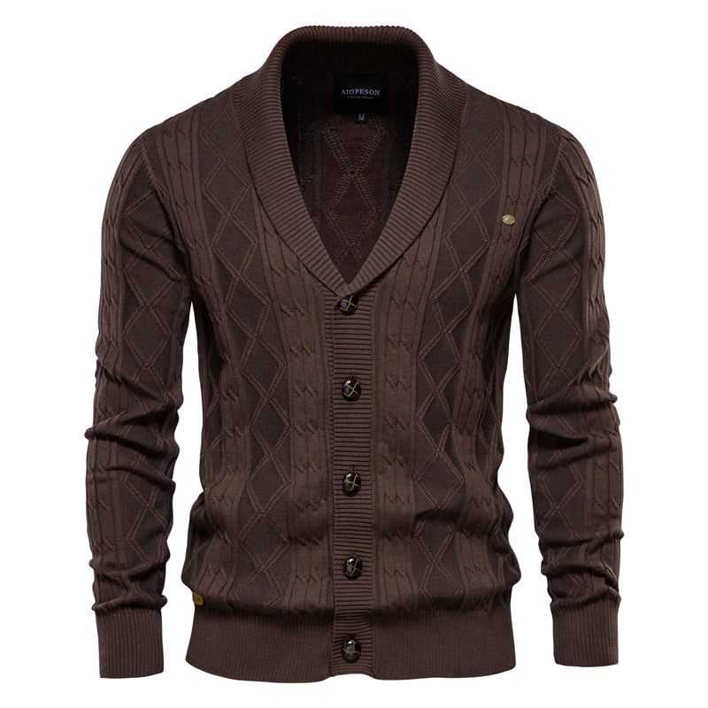 Cotton Argyle Cardigan Herr Casual Single Breasted Solid Business Vintertröja Man - Svart