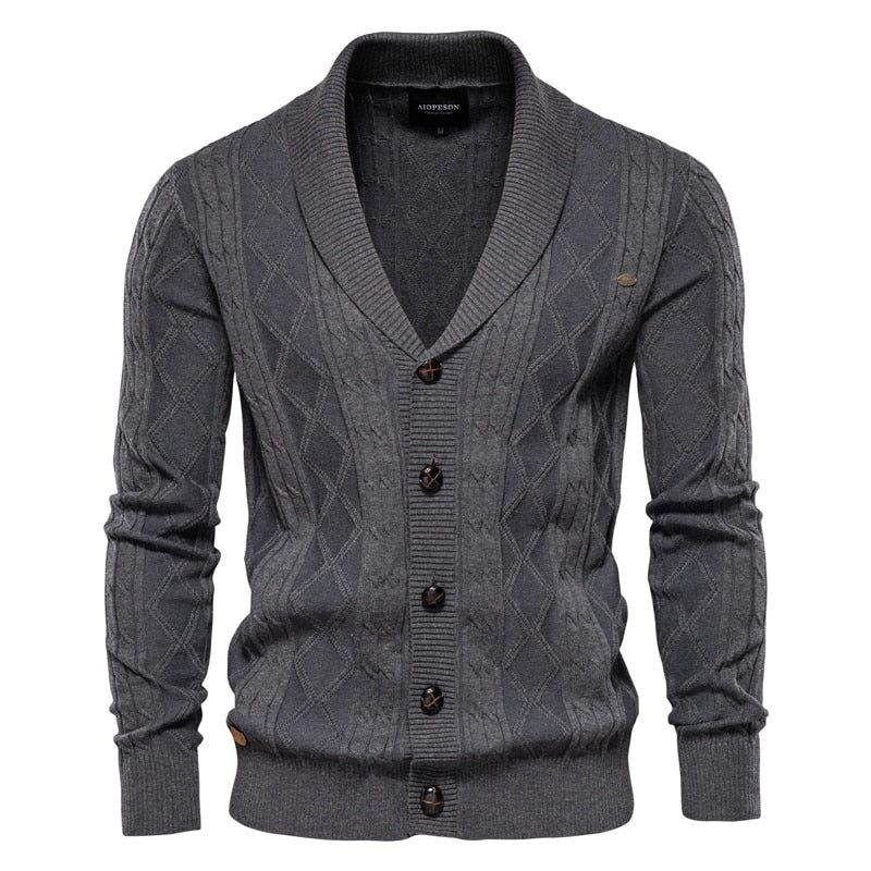 Cotton Argyle Cardigan Herr Casual Single Breasted Solid Business Vintertröja Man - Svart