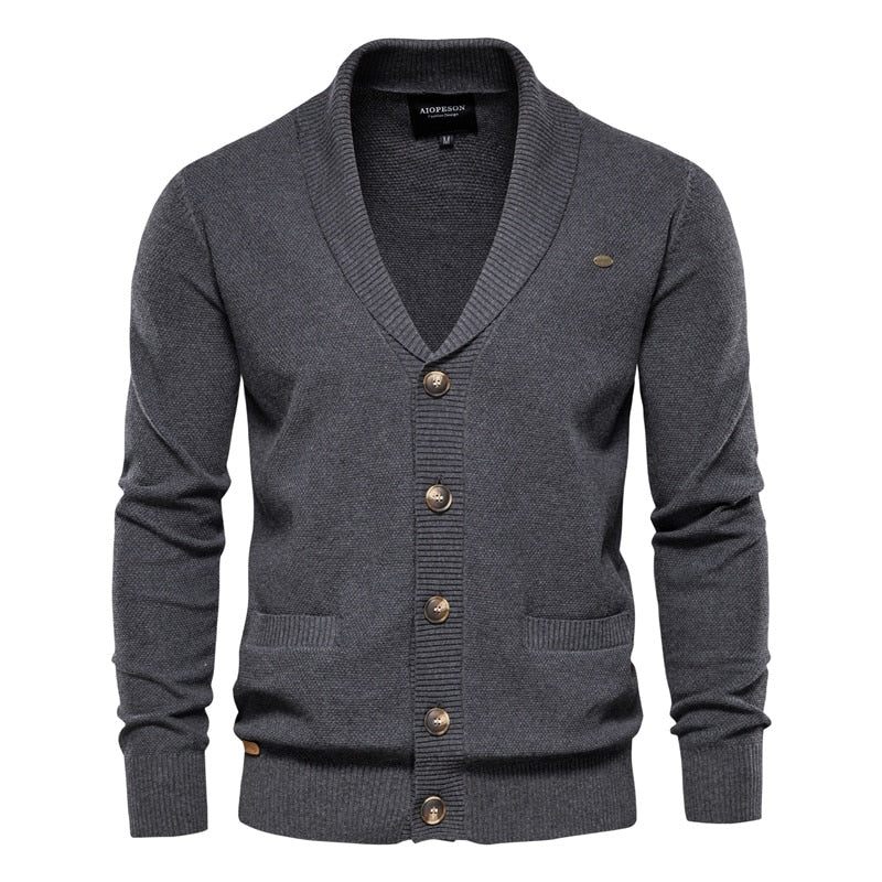 Cotton Argyle Cardigan Herr Casual Single Breasted Solid Business Vintertröja Man - Svart