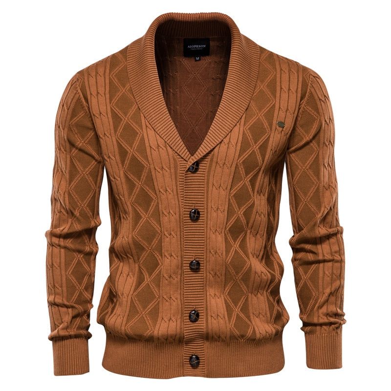 Cotton Argyle Cardigan Herr Casual Single Breasted Solid Business Vintertröja Man - Svart