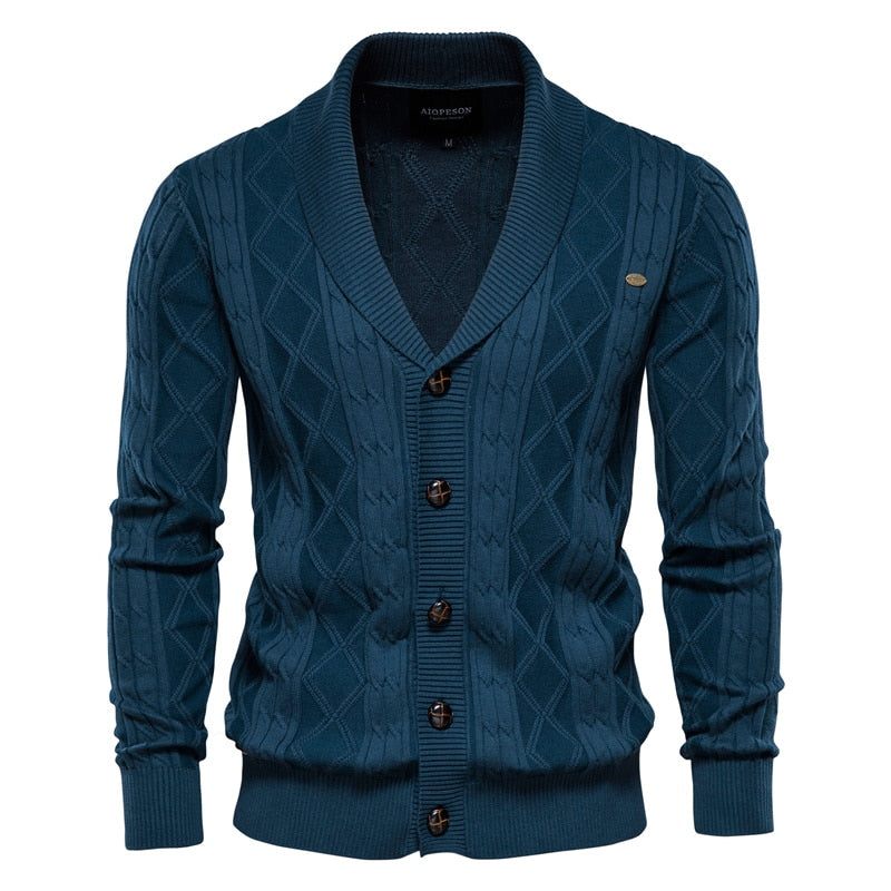 Cotton Argyle Cardigan Herr Casual Single Breasted Solid Business Vintertröja Man - Svart