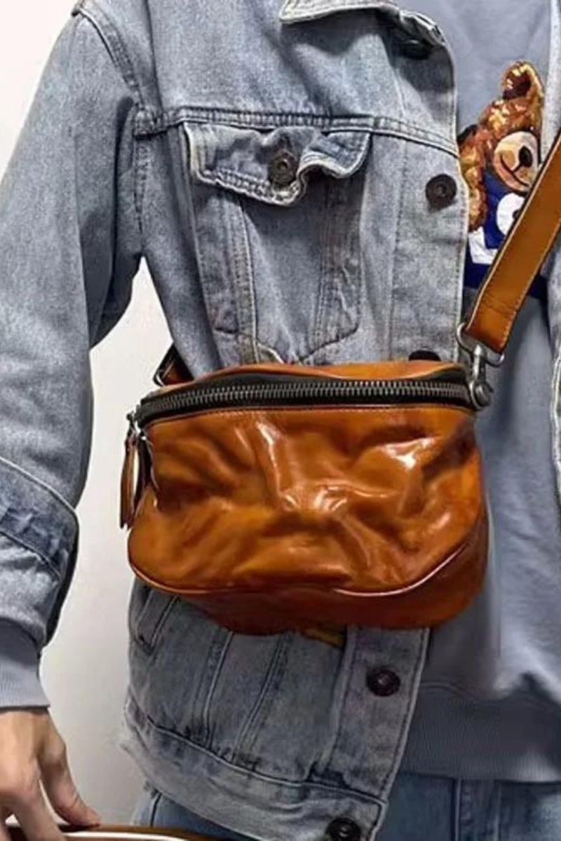 Crossbody Väska Läder Sadelväska För Män Ryggsäck Casual Vegetabiliskt Garvat