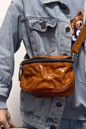 Crossbody Väska Läder Sadelväska För Män Ryggsäck Casual Vegetabiliskt Garvat