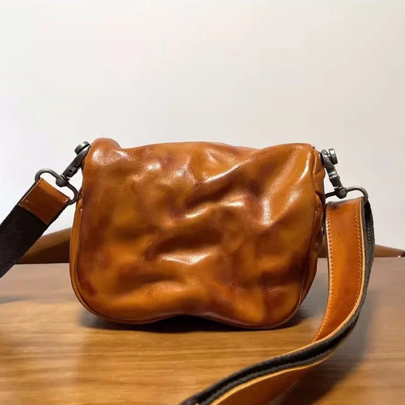 Crossbody Väska Läder Sadelväska För Män Ryggsäck Casual Vegetabiliskt Garvat - Brun