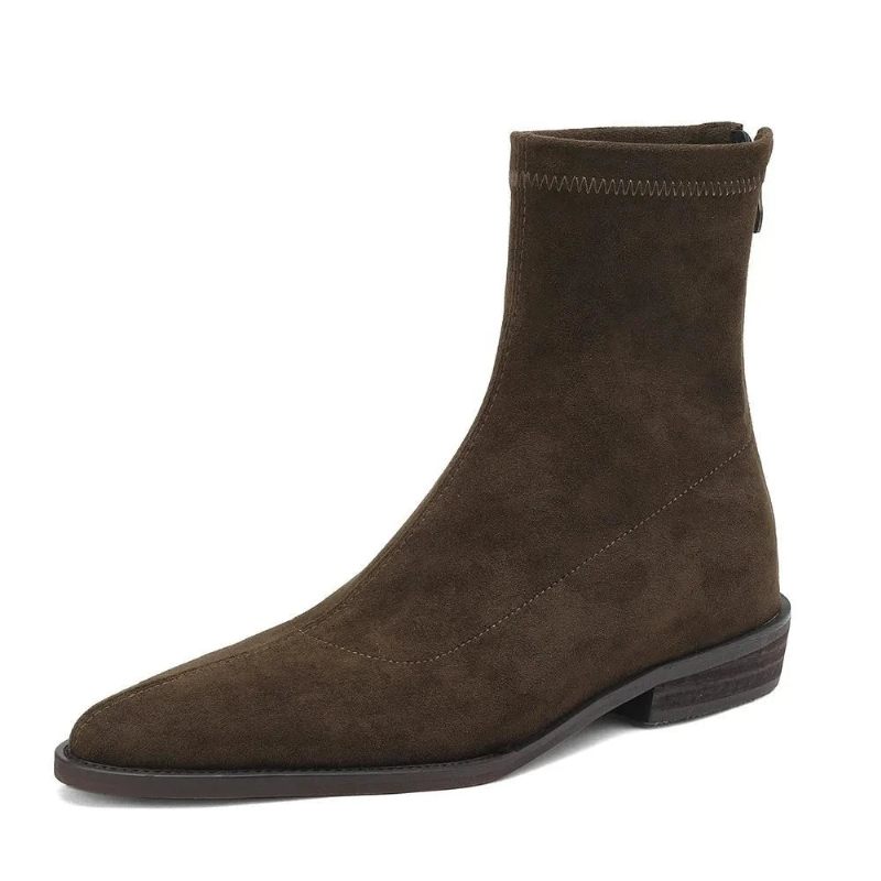 Dam Ankel Boots Stretch Casual Flock - Grön