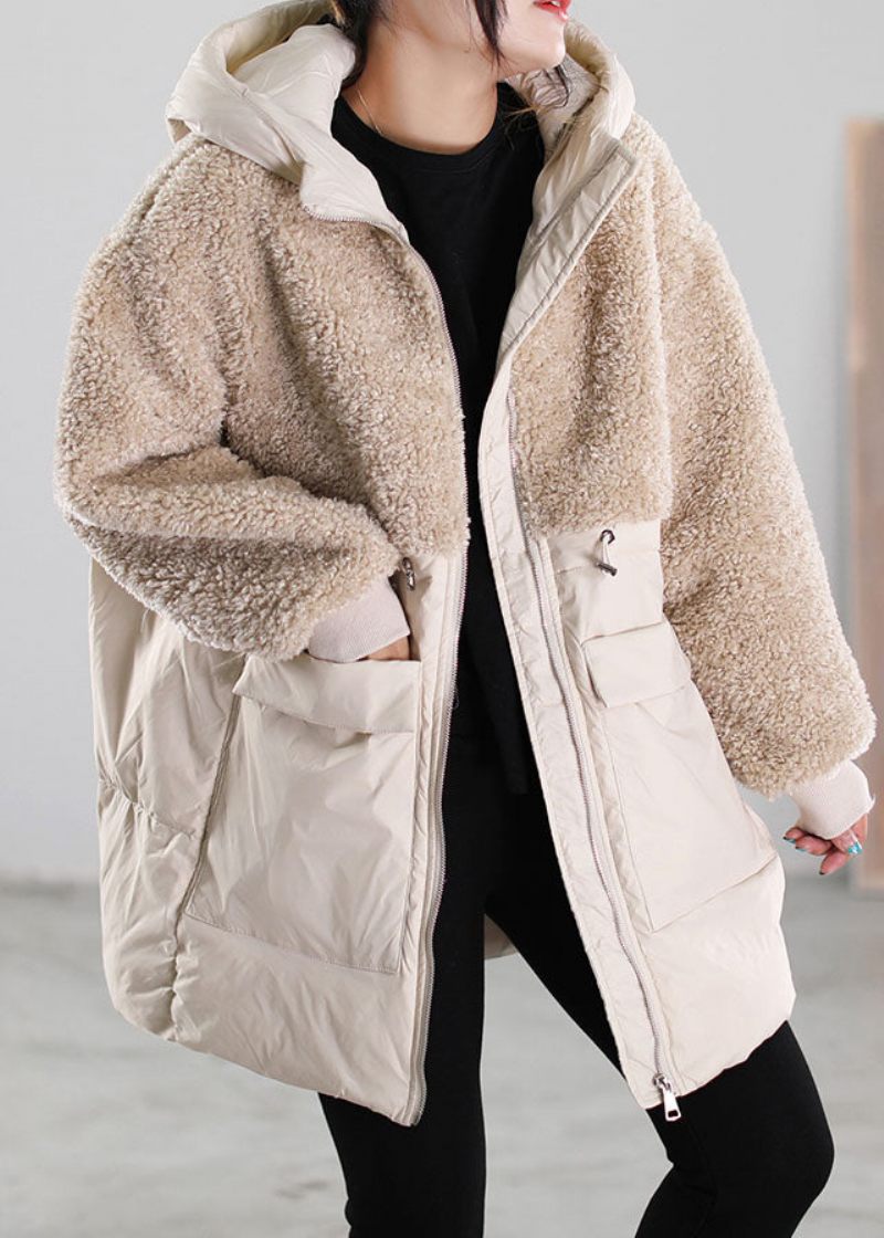 Dam Beige Zip Up Patchwork Faux Fur Dunrock Vinter