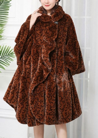 Dam Caramel Oversized Leopard Print Fuzzy Fur Fluffy Jackor Winter