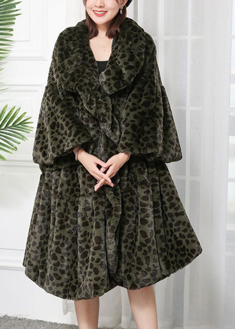 Dam Caramel Oversized Leopard Print Fuzzy Fur Fluffy Jackor Winter - Vinterkappor för kvinnor