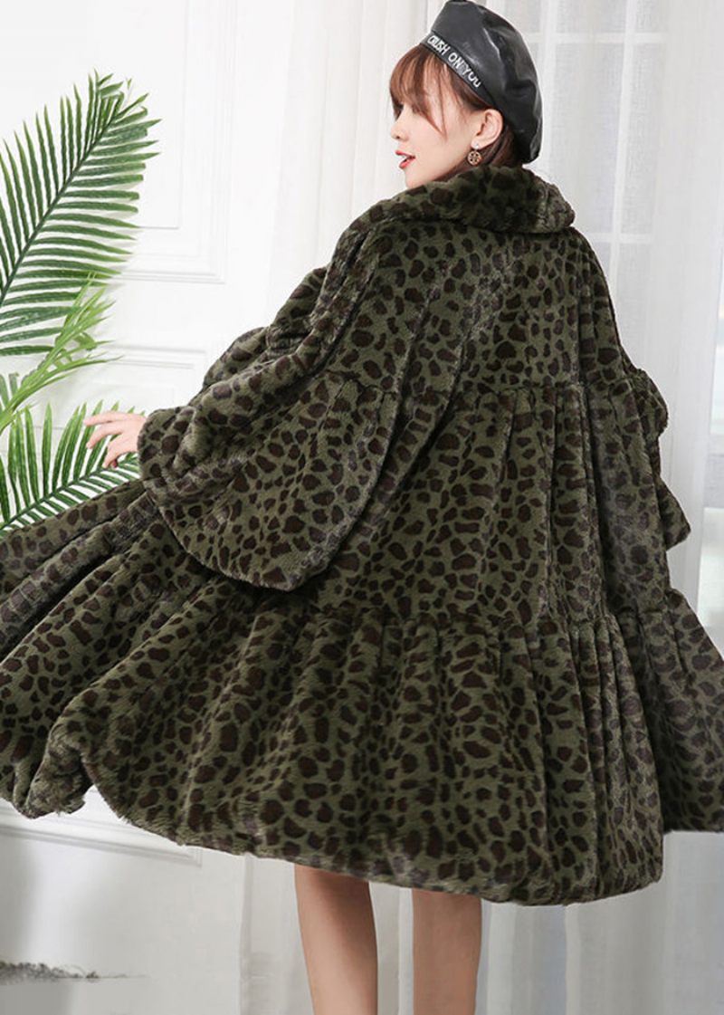 Dam Caramel Oversized Leopard Print Fuzzy Fur Fluffy Jackor Winter - Vinterkappor för kvinnor