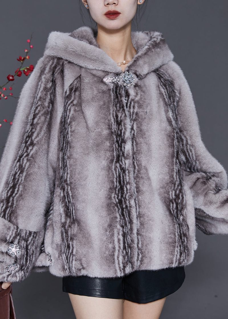 Dam Grå Hooded Fickor Mink Velvet Coats Winter