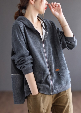 Dam Grå Patchwork Bomull Hoodie Coat Spring