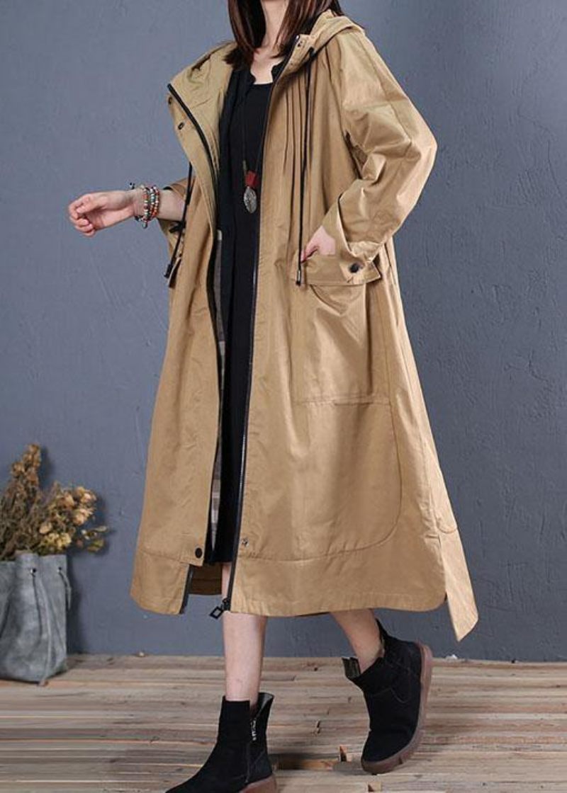 Dam Oversize Lång Vinterkappa Höst Khaki Huva Låg Hög Design Jackor - Trenchcoats för kvinnor