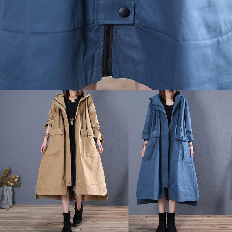 Dam Oversize Lång Vinterkappa Höst Khaki Huva Låg Hög Design Jackor - Trenchcoats för kvinnor