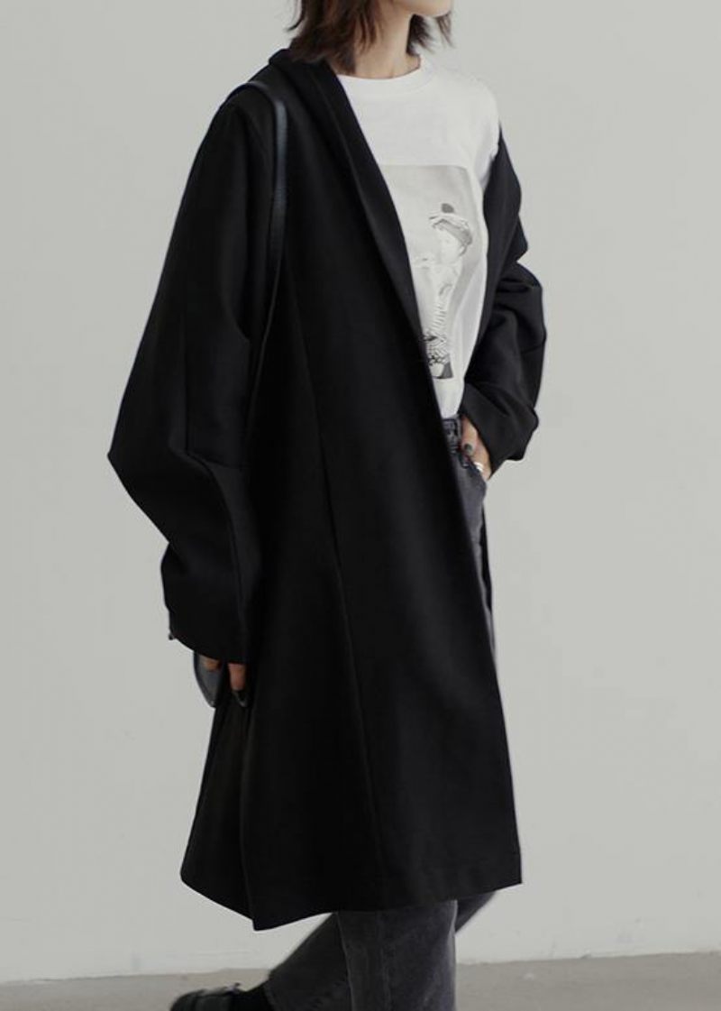 Dam Oversize Vinterjackor Svarta Batwing Sleeve Fickor Ylle Ytterkläder - Svart