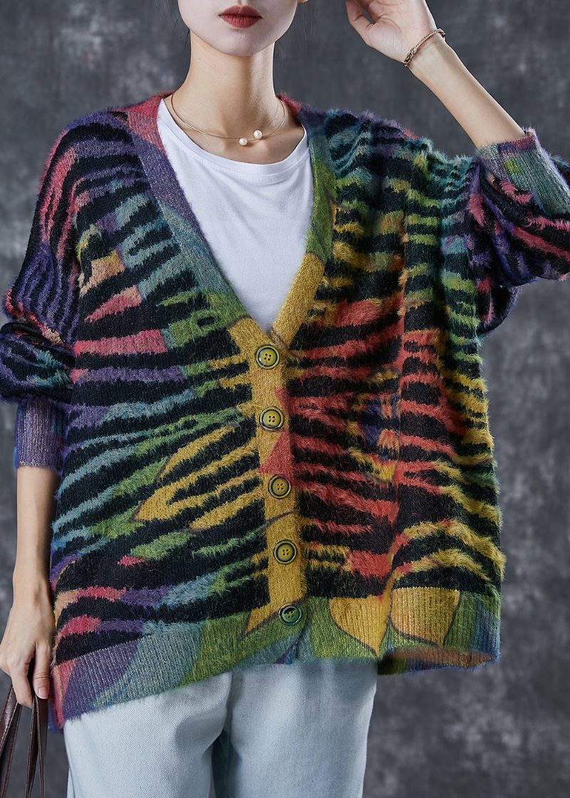 Dam Rainbow Oversized Randig Stickad Cardigan Winter