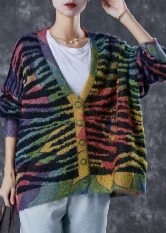 Dam Rainbow Oversized Randig Stickad Cardigan Winter