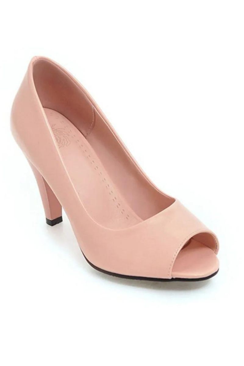 Dam Skor Med Höga Klackar Klassiska Spring Peep Toe Pumps Elegant