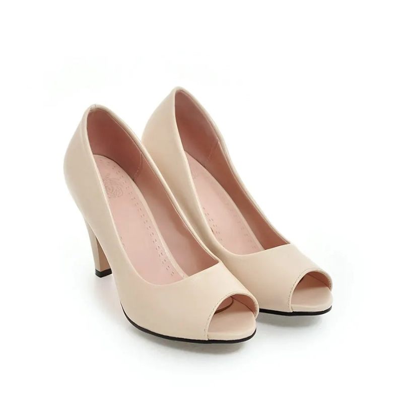 Dam Skor Med Höga Klackar Klassiska Spring Peep Toe Pumps Elegant - Beige