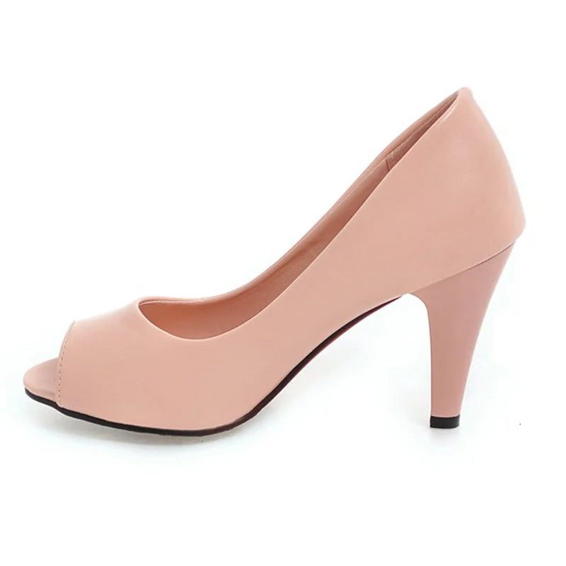 Dam Skor Med Höga Klackar Klassiska Spring Peep Toe Pumps Elegant - Beige