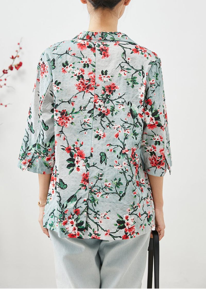 Dam Slim Fit Plum Blossom Print Fickor Linnerockar Half Sleeve - Vinterkappor för kvinnor