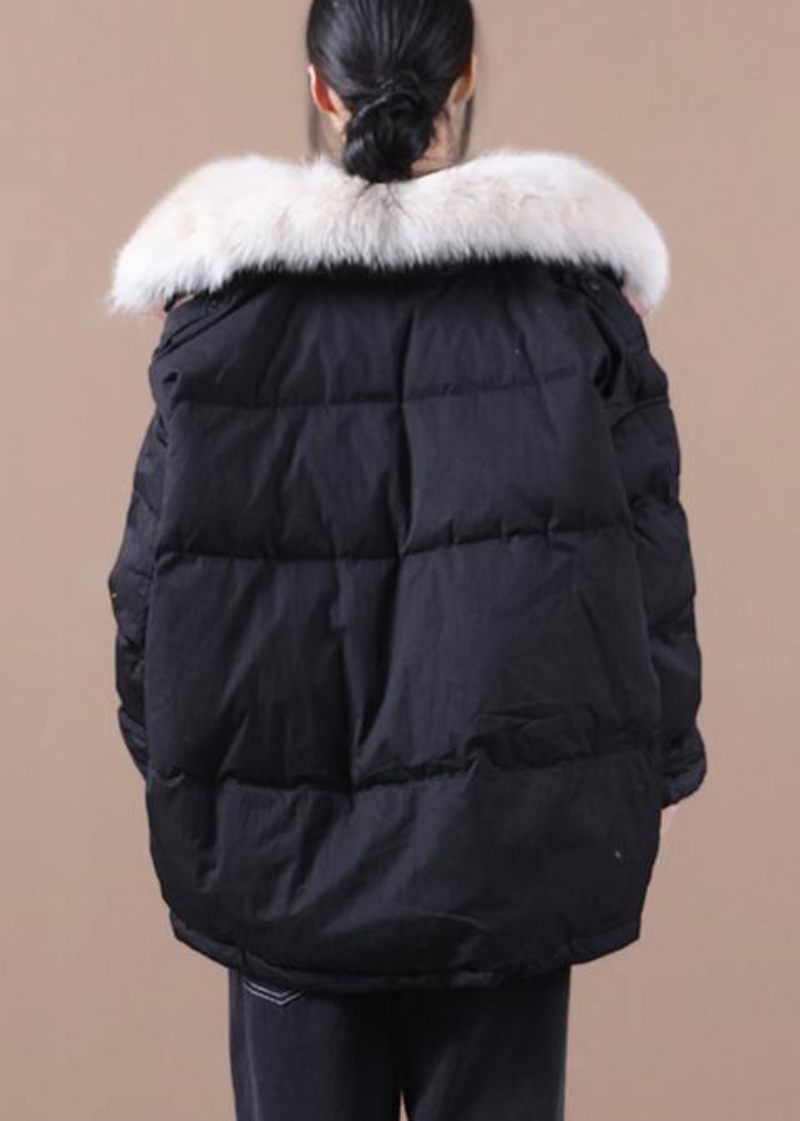 Dam Svart Varm Vinterkappa Plus Size Parka Fuskpälskrage Dragsko Eleganta Kappor - Svart