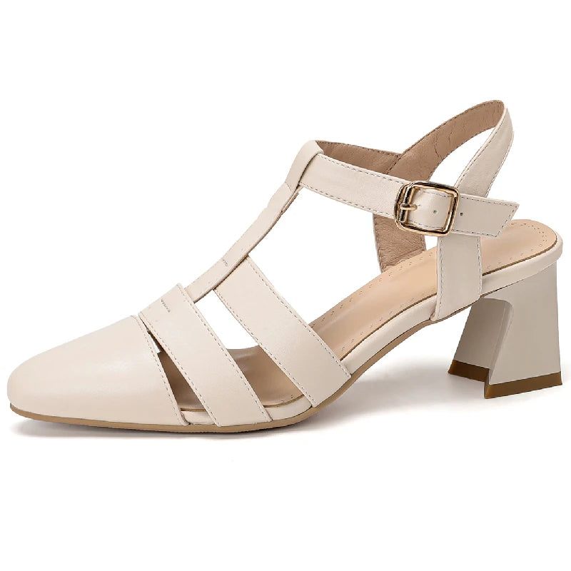 Damsandaler Summer Toe Casual Medium Heel Straps Party Skor - Beige