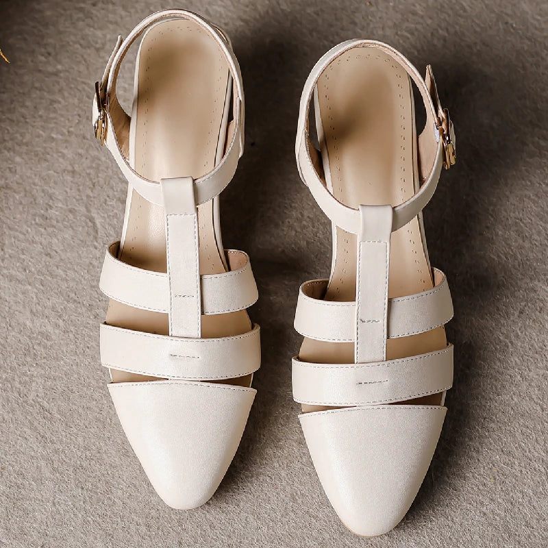 Damsandaler Summer Toe Casual Medium Heel Straps Party Skor - Beige