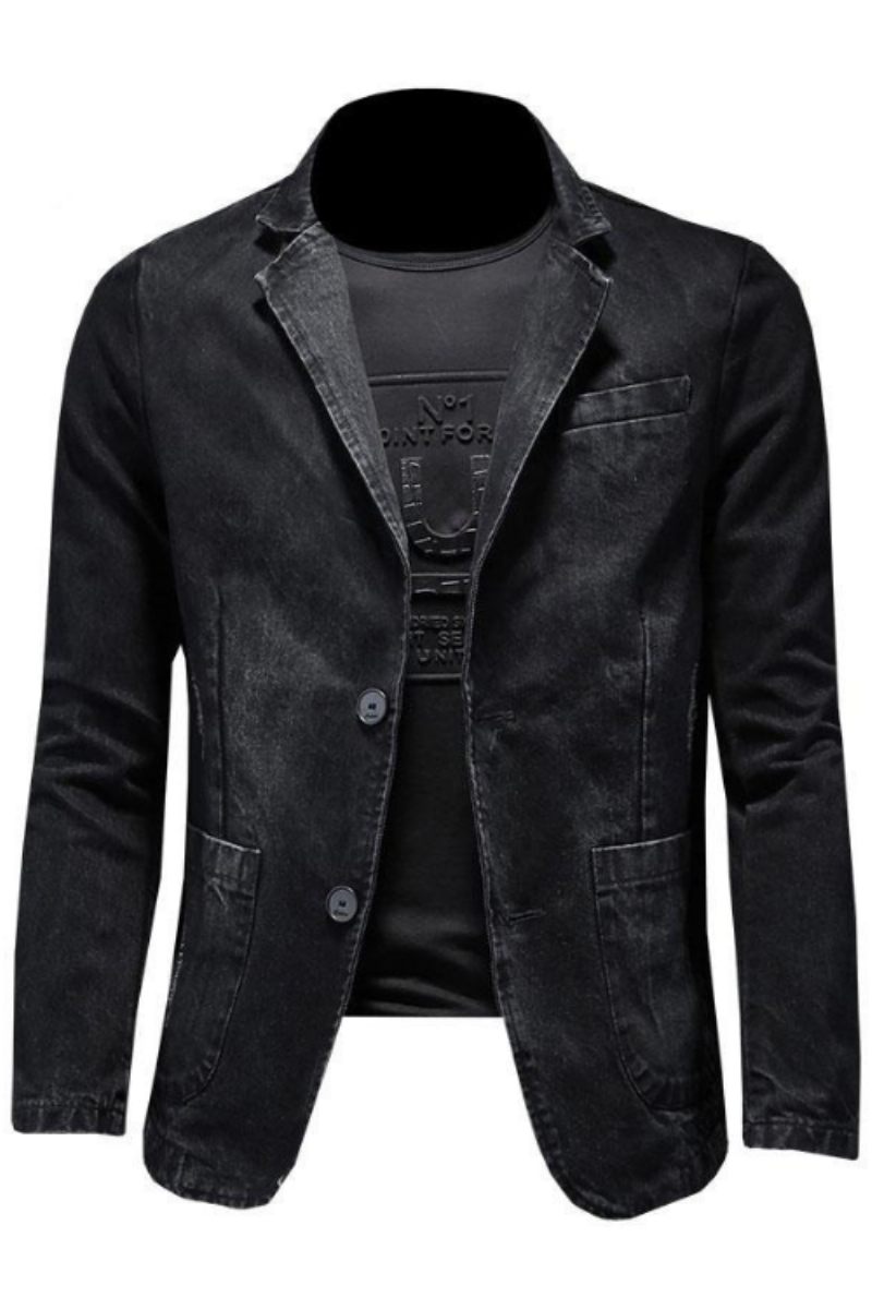 Denim Blazer Herr Jeans Slim Fit Cowboyrockar Fritid Kostym Jean Jacka Casual Coat Enkelknapp Ny