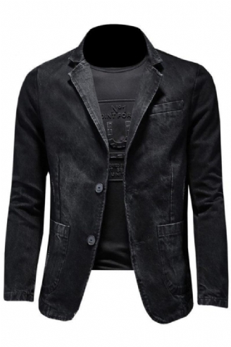 Denim Blazer Herr Jeans Slim Fit Cowboyrockar Fritid Kostym Jean Jacka Casual Coat Enkelknapp Ny