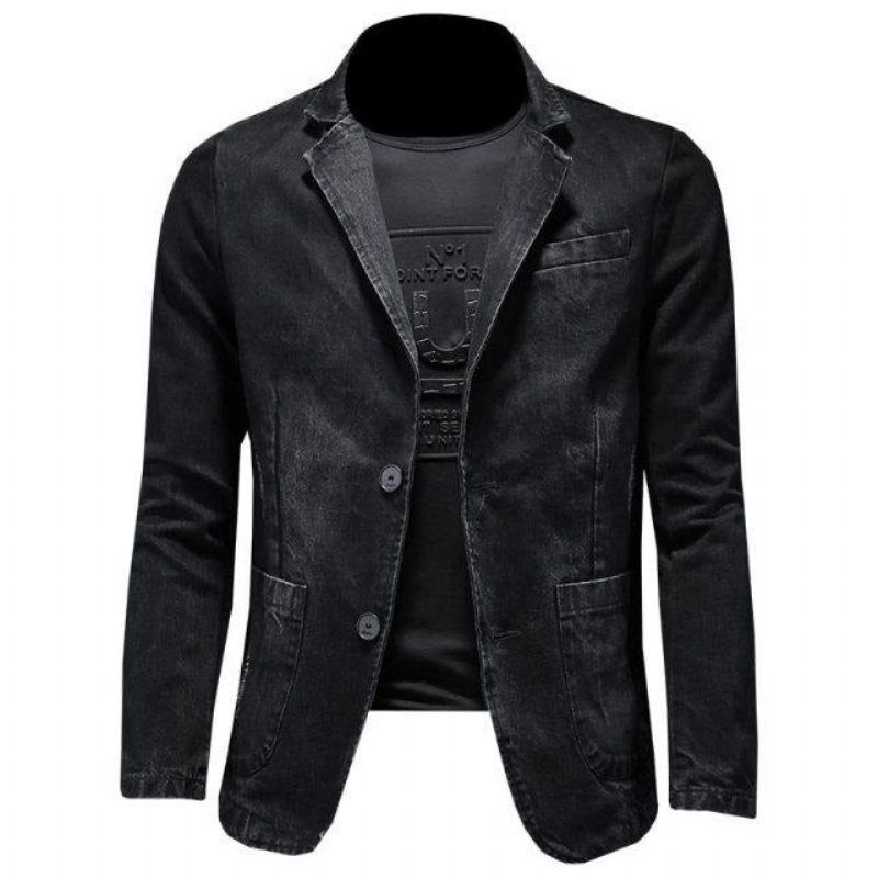 Denim Blazer Herr Jeans Slim Fit Cowboyrockar Fritid Kostym Jean Jacka Casual Coat Enkelknapp Ny - Grå