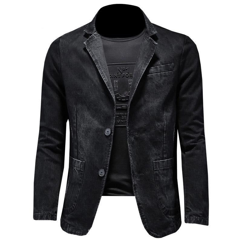 Denim Blazer Herr Jeans Slim Fit Cowboyrockar Fritid Kostym Jean Jacka Casual Coat Enkelknapp Ny - Grå