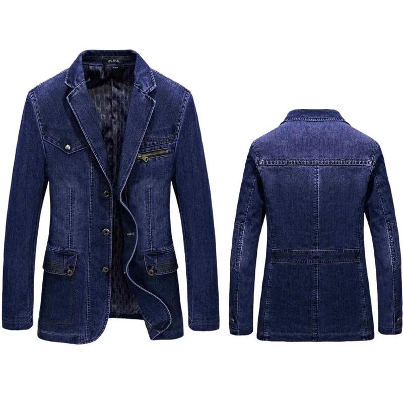 Denim Trench Höst Vinter Jeansjacka Herr Lapel Collar Washed Coat - Mörkblå