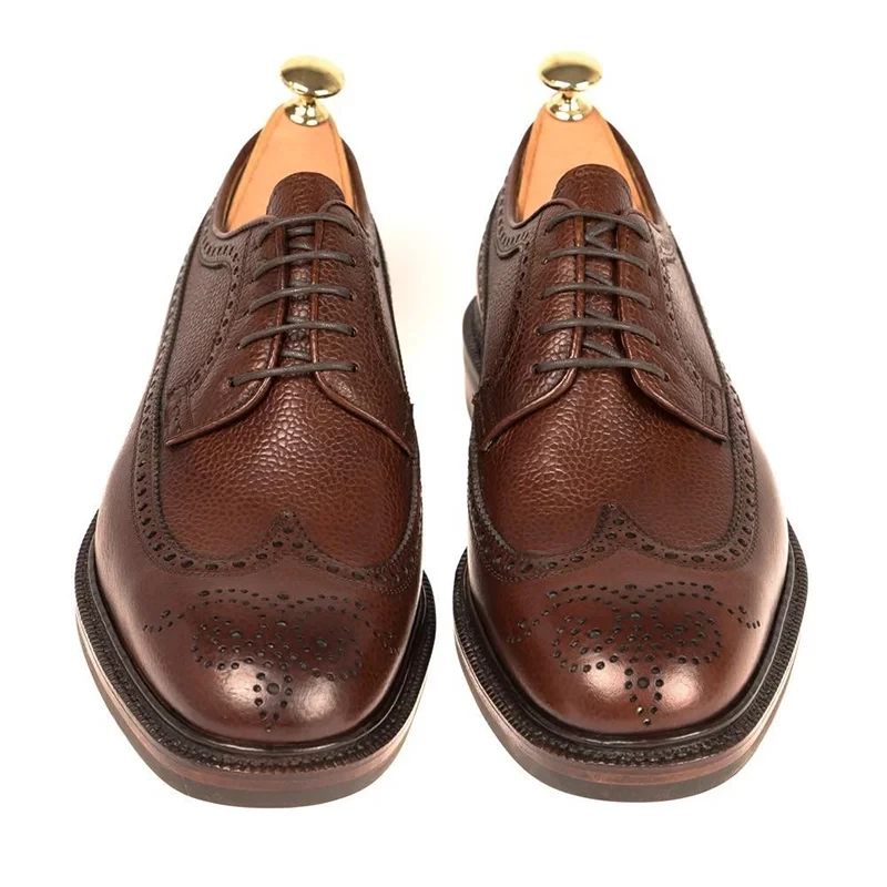 Derby Brogue Brudgum Designerklänning Bästa Män Skor Äkta Läder Original Handgjorda Business För Män - Brun